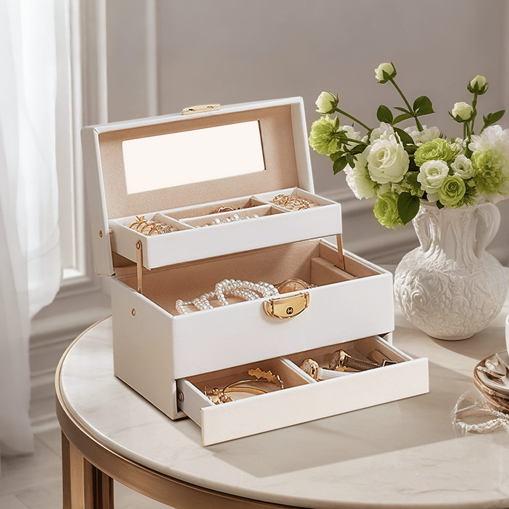 Three Tier Jewelry Box with Drawers and Lock